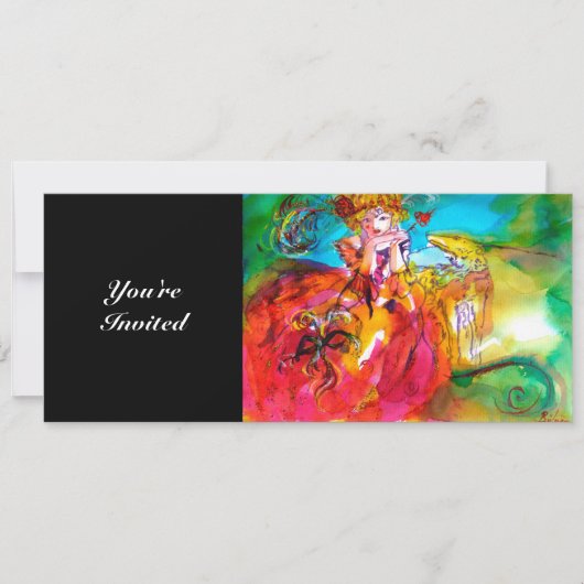 ミラドリーナ、輝く黄色と茶色と赤と緑のスパークル 招待状 (正面)