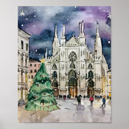 ミラノのクリスマスItaly Water Color ポスター