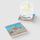 ミラノを望むテーブルの上にスピリッツのカクテル ストーンコースター (横)