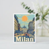 ミラノイタリアアートヴィンテージトラベルイラストレーション ポストカード (スタンド正面)