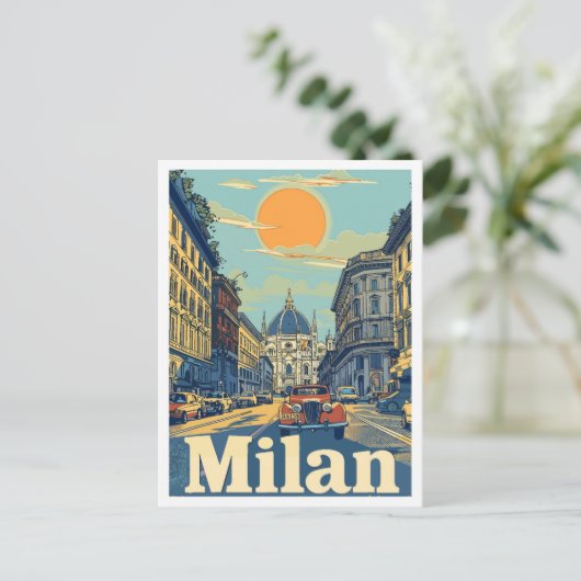 ミラノイタリアアートヴィンテージトラベルイラストレーション ポストカード (スタンド正面)