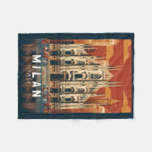 ミラノイタリアドゥオモディミラノトラベルアートヴィンテージ フリースブランケット (正面(横))