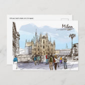 ミラノイタリアドゥオモディミラノトラベルアートヴィンテージ ポストカード (正面/裏面)