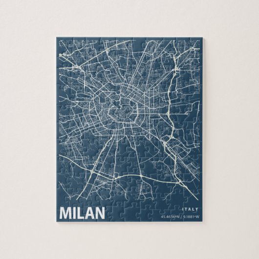 ミラノイタリアミニマリストシティマップラインアートinブルー ジグソーパズル (縦)