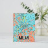 ミラノイタリアヨーロッパシティマップティール（緑がかった色）はがき ポストカード (スタンド正面)