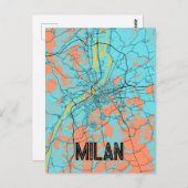 ミラノイタリアヨーロッパシティマップティール（緑がかった色）はがき ポストカード (正面/裏面)