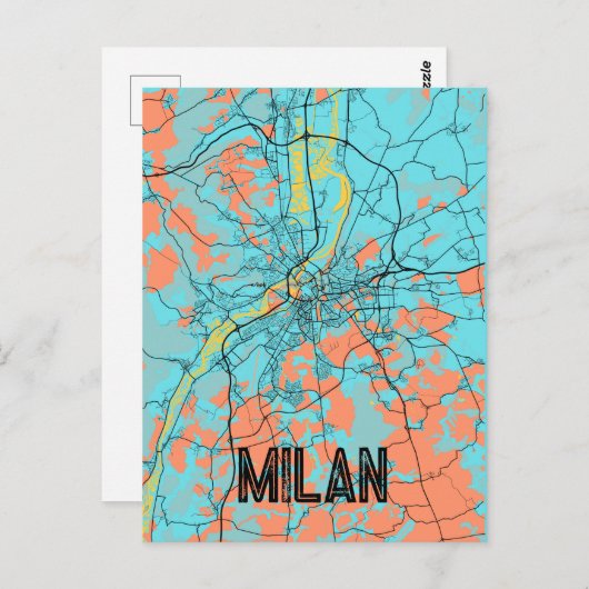 ミラノイタリアヨーロッパシティマップティール（緑がかった色）はがき ポストカード (正面/裏面)