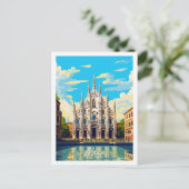 ミラノイタリアヴィンテージトラベルプレイスイラストレーション ポストカード (スタンド正面)