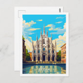 ミラノイタリアヴィンテージトラベルプレイスイラストレーション ポストカード (正面/裏面)