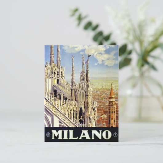 ミラノイタリアヴィンテージ旅行ポスター復元 ポストカード (スタンド正面)