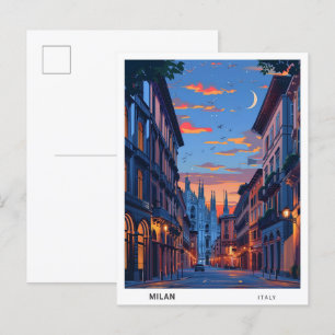 ミラノイタリア旅行の夜 ポストカード