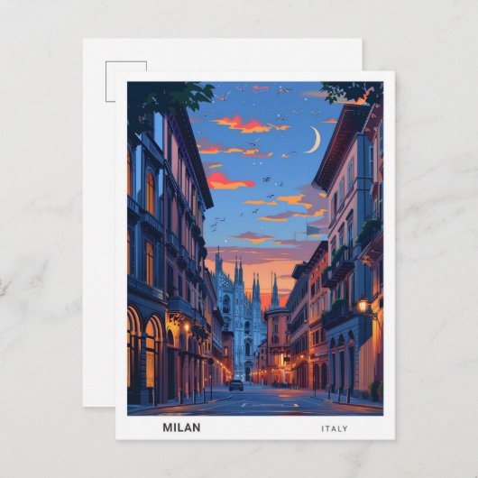 ミラノイタリア旅行の夜 ポストカード (正面/裏面)