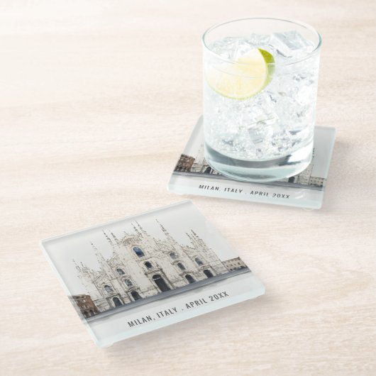 ミラノカテドラルイタリア水彩旅行イタリアン施設 ガラスコースター (アングル)