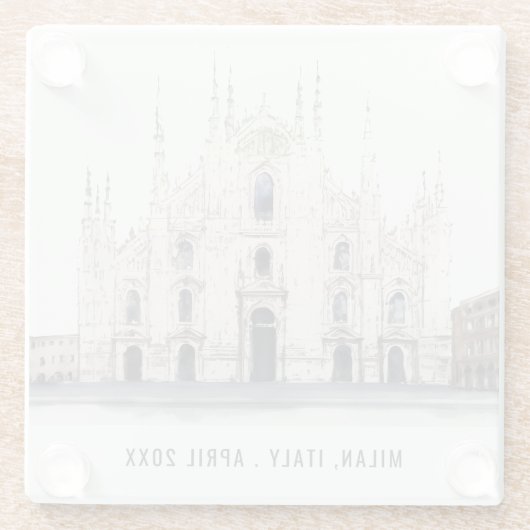 ミラノカテドラルイタリア水彩旅行イタリアン施設 ガラスコースター (裏面)