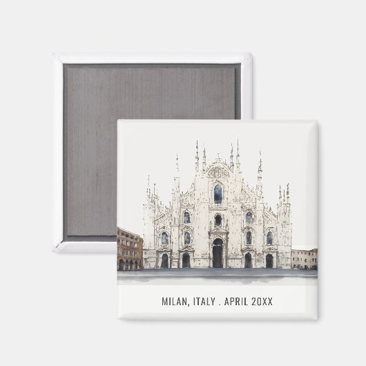 ミラノカテドラルイタリア水彩旅行イタリアン施設 マグネット (正面/裏面)