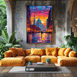 ミラノシティスカイラインポスター – アイコニックイタリアンアート ポスター