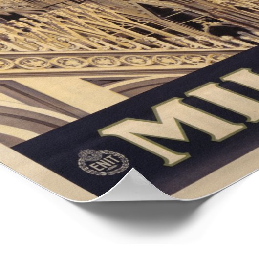 ミラノ大聖堂レトロヴィンテージイタリア旅行アート ポスター (角)