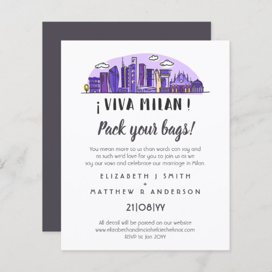 ミラノ結婚スカイラインの招待状予算 (正面/裏面)
