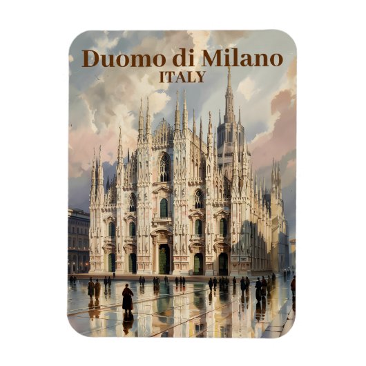 ミラノ イタリア ドゥオモ ビンテージ 水彩画 マグネット (縦)