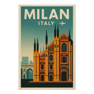 ミラノ — イタリア レトロ航空会社 60年代スタイル ポスター