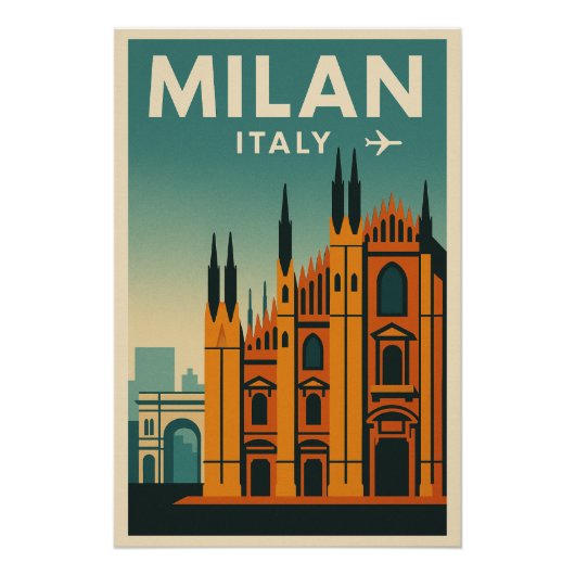 ミラノ — イタリア レトロ航空会社 60年代スタイル ポスター (正面)