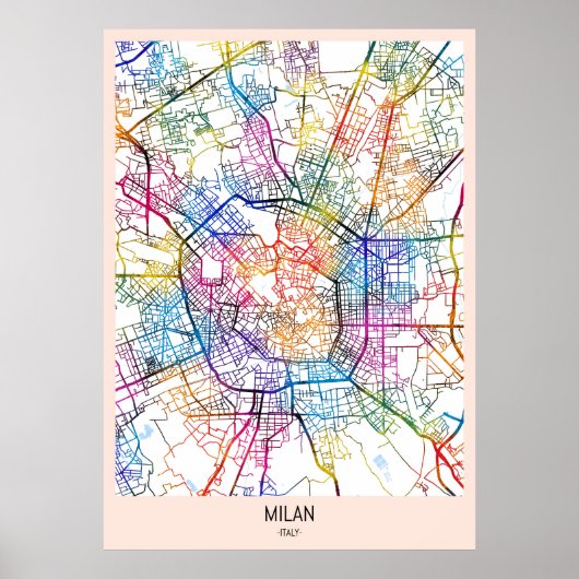 ミラノ イタリア 地図 ポスター (正面)