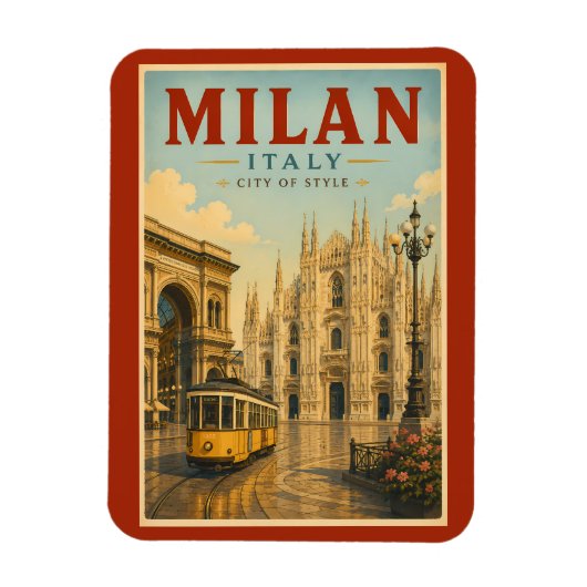 ミラノ イタリア 大聖堂 イラスト 旅行アート マグネット (縦)