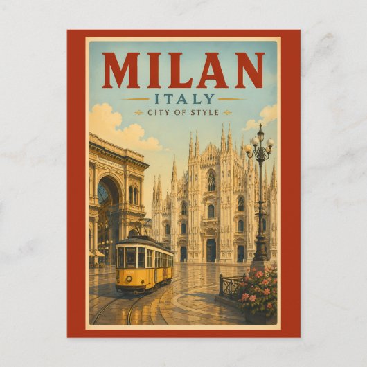 ミラノ イタリア 大聖堂 イラスト 旅行 アート ポストカード (正面)