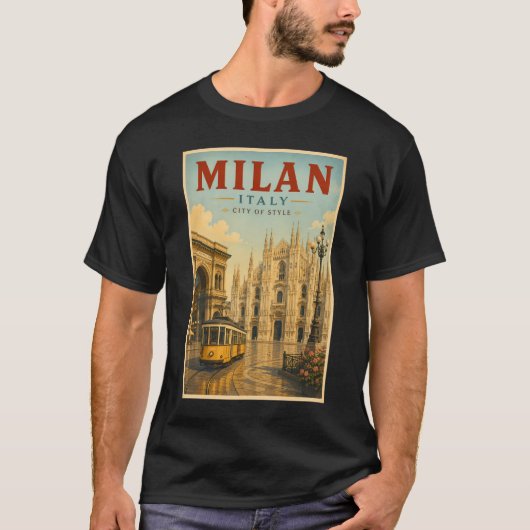ミラノ イタリア 大聖堂 イラスト 旅行 アート Tシャツ (正面)
