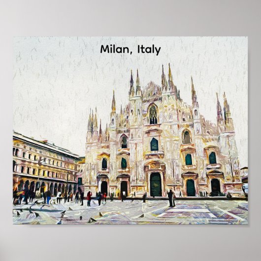 ミラノ イタリア 油絵イラスト ポスター (正面)