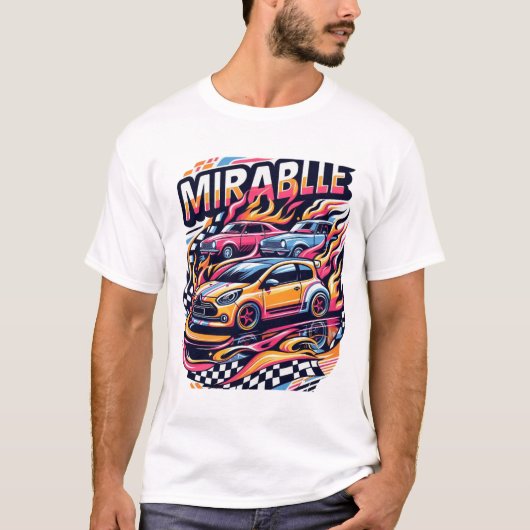 ミラブルレーシングカーT型鮮やか- Flames Graphic Tシャツ (正面)