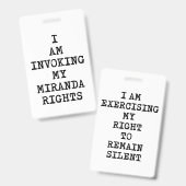 ミランダの権利を行使して残る静か バッジ (正面＆裏面)