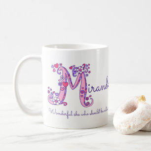 ミランダ名ハート花Mモノグラムマグ コーヒーマグカップ