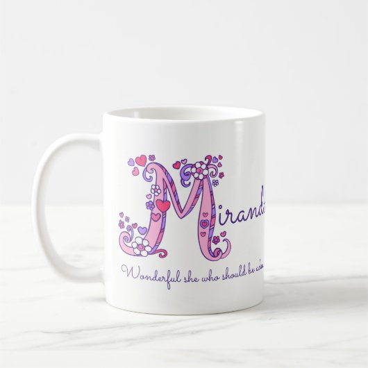 ミランダ名ハート花Mモノグラムマグ コーヒーマグカップ (左)