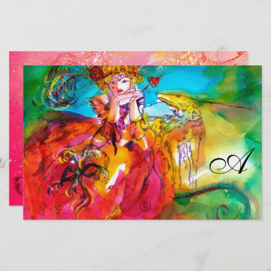 ミランドリナヴェネツィアカーニバルマスクモノグラムピンク 便箋 (正面/裏面)