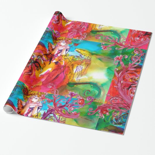 ミランドリーナ、赤紫のフローラ渦巻き ラッピングペーパー (アンロールド)