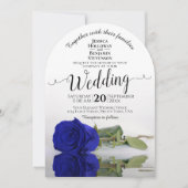 ミラードロイヤルブルーローズエレガントアーチウェディング 招待状 (正面)