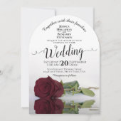 ミラーブルゴーニュエレガントバラ結婚アーチ 招待状 (正面)