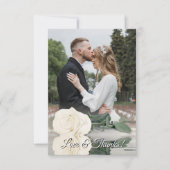 ミラーホワイトローズエレガントなウェディングフォトオーバーレイ サンキューカード (正面)