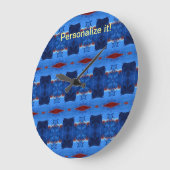 ミラー化され、青、黒、赤のデザイン ラージ壁時計 (傾斜)