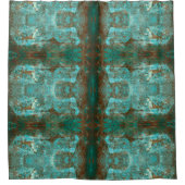 ミラー銅茶色およびティール（緑がかった色）モダン抽象芸術 シャワーカーテン (正面)