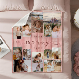 ミラ最高のイエバー写真コラージュPink Woodgrain フリースブランケット