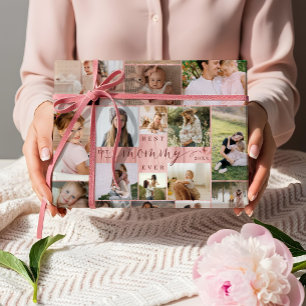 ミラ最高のイエバー写真コラージュPink Woodgrain ラッピングペーパーシート