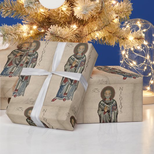 ミラ模様の水の色のセント・ニック・サン・ニコラス ラッピングペーパー (クリスマス)