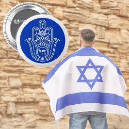 ミリアム・ハムサの青いヘブライ語チャイのユダヤ人の手 缶バッジ