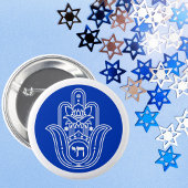 ミリアム・ハムサの青いヘブライ語チャイのユダヤ人の手 缶バッジ