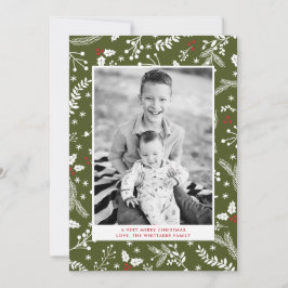 ミリタリーグリーンベリー クリスマスホリデー フラットカード 招待状