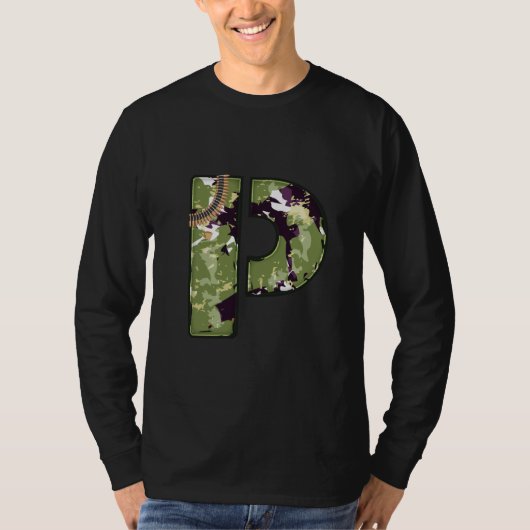 ミリタリースタイルのPの手紙 Tシャツ (正面)