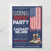 ミリタリーブーツの旗 青 別れの会 招待状 (正面)