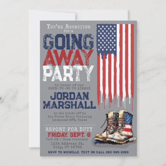 ミリタリーブーツの旗　GRAY  別れの発表会 招待状 (正面)